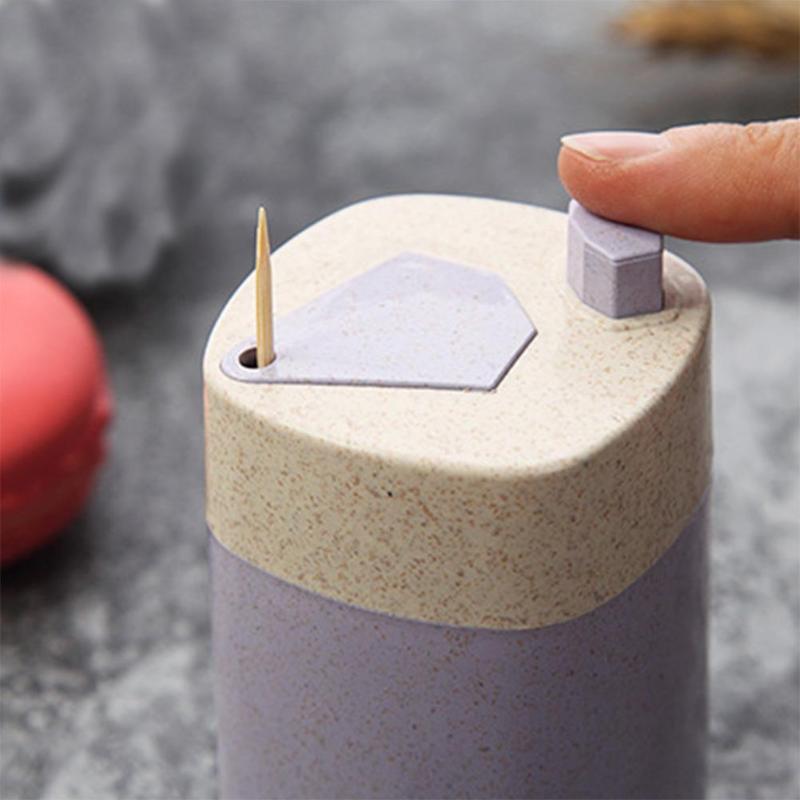 Toothpick Holders Wheat Straw Portable Hand Press Toothpick Box Dinning Room Toothpick Can Storage Box Organizer - ebowsos