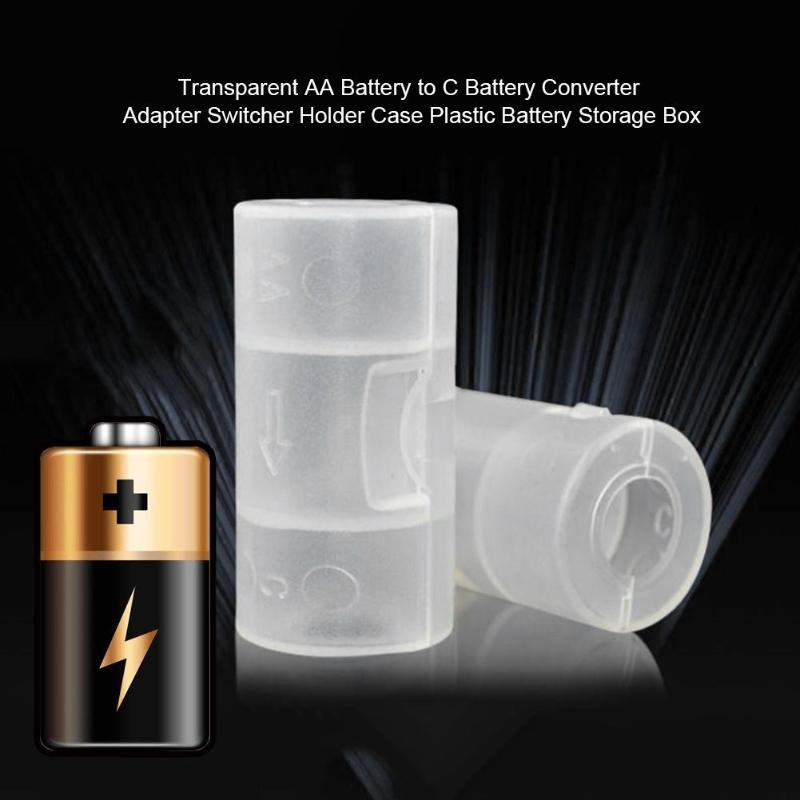 Transparent Plastic Battery Storage Box for AA Battery to C Battery Converter Adapter Switcher Holder Case - ebowsos