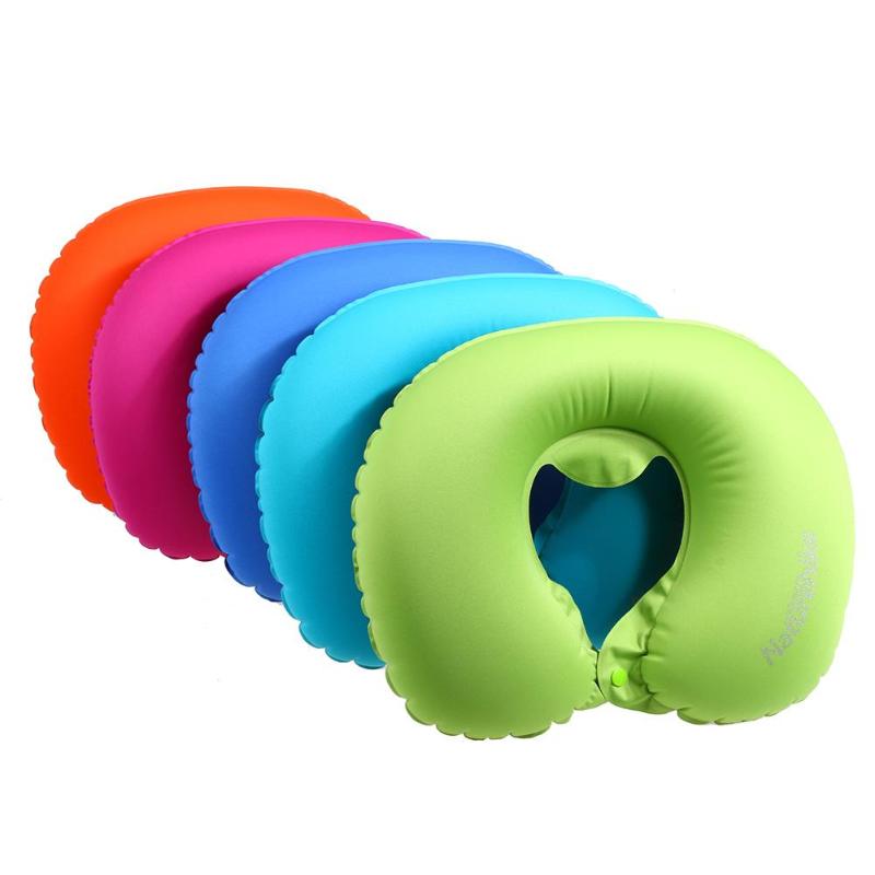 U-shaped Travel Pillow Press Auto Inflatable Polyester Fibre Travel Air Pillow Health Care Neck Rest Soft Cushion - ebowsos