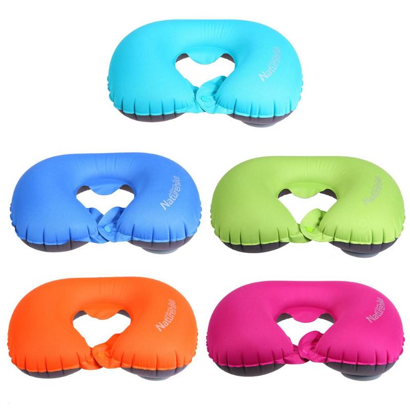 U-shaped Travel Pillow Press Auto Inflatable Polyester Fibre Travel Air Pillow Health Care Neck Rest Soft Cushion - ebowsos