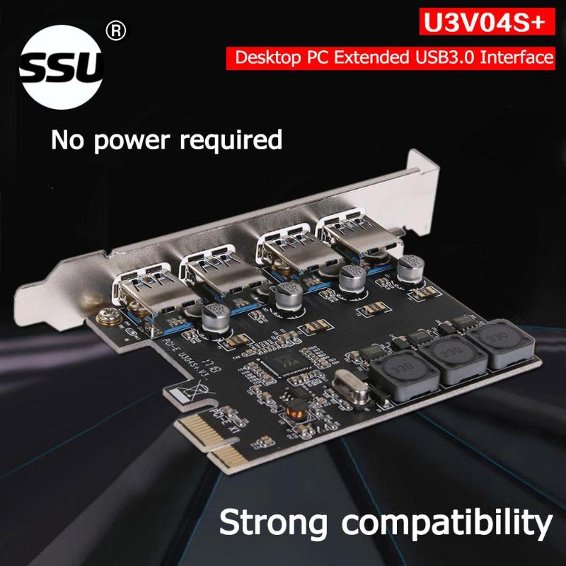 U3V04S+ USB Cards 4 Ports 5Gbps Superspeed PCI-E to USB 3.0 PCI-Express Controller Expansion Card Adapter High Quality Card - ebowsos