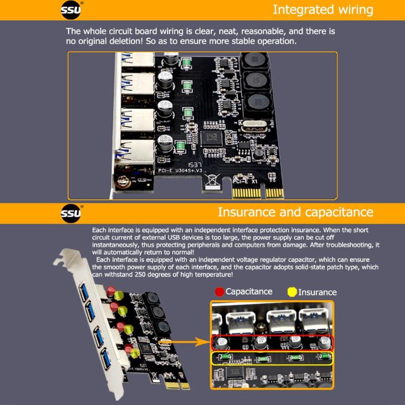 U3V04S+ USB Cards 4 Ports 5Gbps Superspeed PCI-E to USB 3.0 PCI-Express Controller Expansion Card Adapter High Quality Card - ebowsos