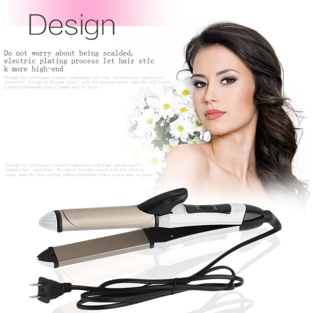 US PLUG Electric Automatic Wet Dry Dual Use 2 In 1 35w Hair Straightener Curler AC220V/50Hz operate Brush Hair Straightening - ebowsos