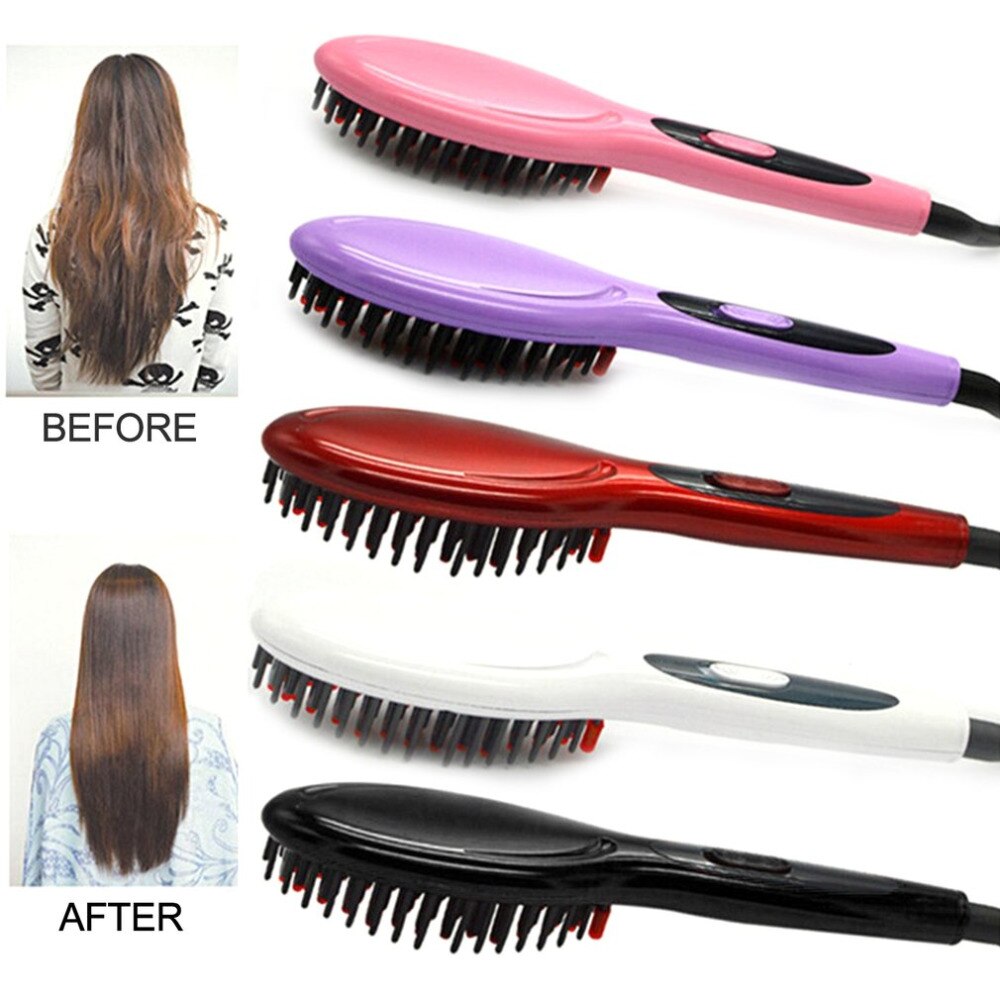 US Plug Ceramic Electric Hair Straightener Comb Styling Tool Hair Straightening Brush Girls Ladies Hair Care - ebowsos