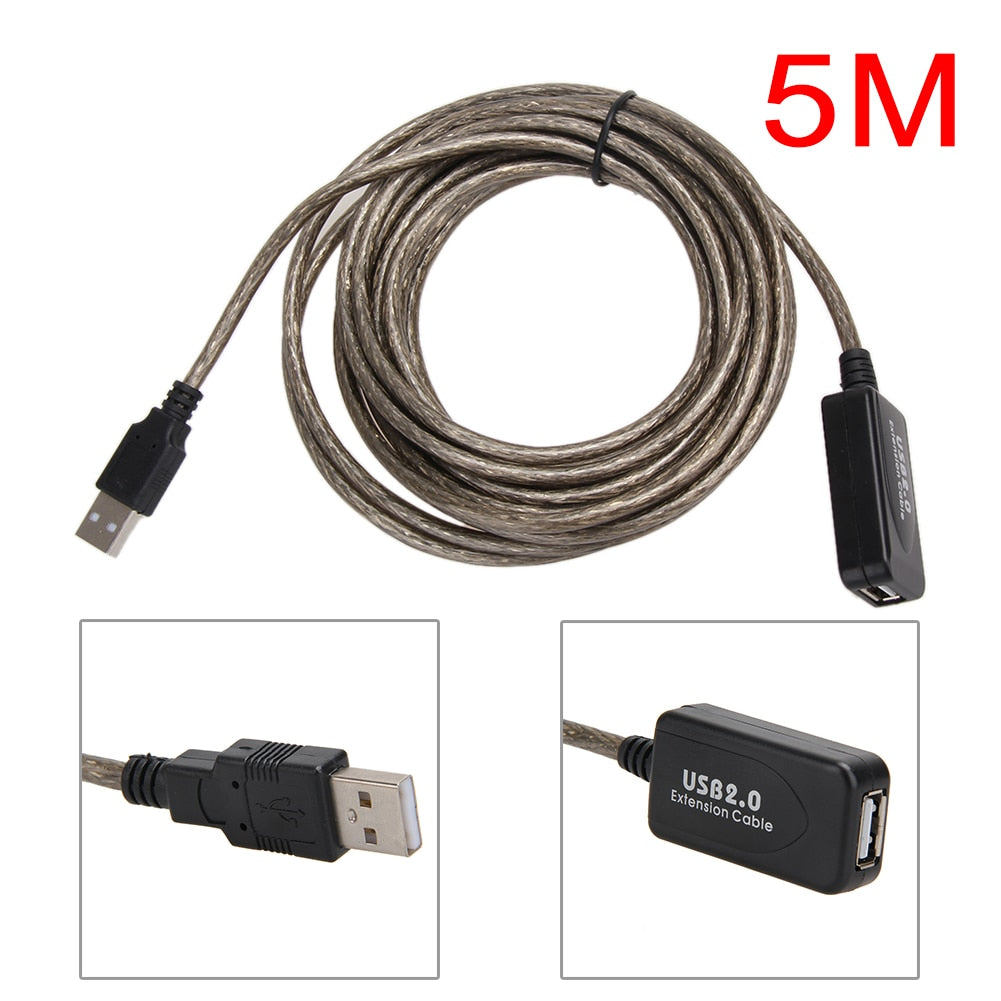 USB 2.0 Extension Cable 5M/10M/15M/20M Repeater Male to Female M/F Built-in IC Dual Shielding Super Speed Extension Cable Cord - ebowsos