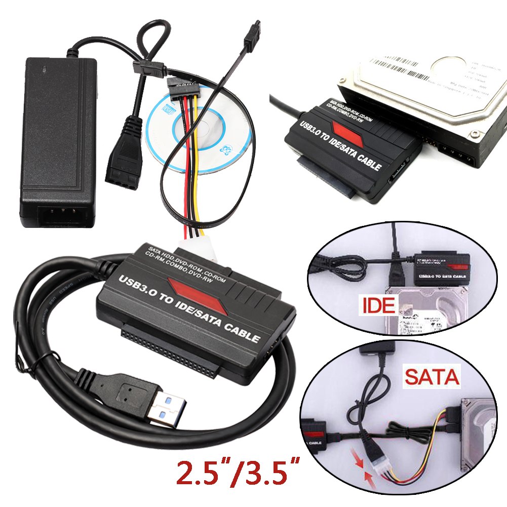 USB 3.0/2.0 to SATA / IDE Cable 2.5"/3.5" Hard Drive Adapter Converter Cable OTB High Speed Transfer With CD Driver Power Supply - ebowsos