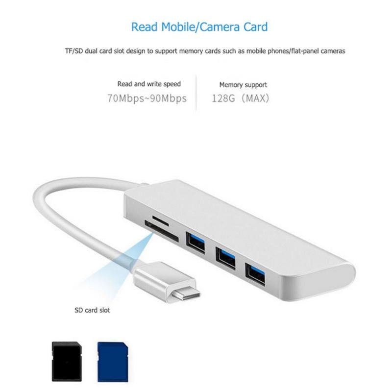 USB-C HUB Type-C to 3 Ports USB3.0 TF Memory Card Reader OTG Adapter Splitter Cable for MacBook MateBook High Quality USB-C HUB - ebowsos