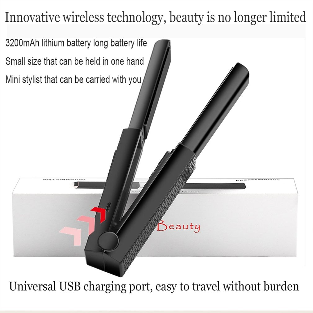 USB Charging Cordless Hair Straightener and Curling Iron Rechargeable Ceramic Flat Iron with box Electric Professional - ebowsos