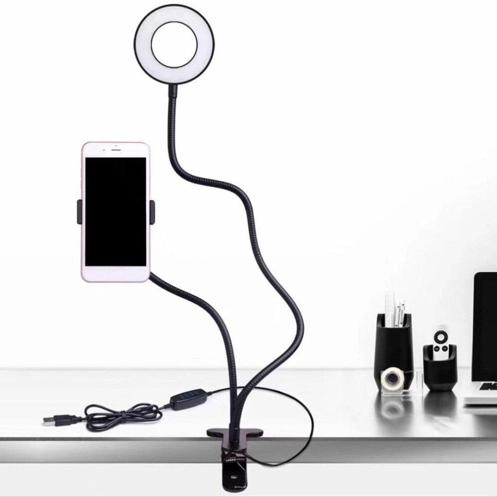 USB Charging Power LED Selfie Ring Filling Light With Mobile Phone Clip Holder Lazy Bracket Desktop Clamp Eye Care Lamp 2018 New - ebowsos