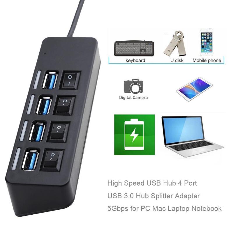 USB HUB Usb 3.0 Hub 480Mbps High Speed 4 Ports Usb Splitter with on/off Switch Adapter for MacBook PC Notebook Laptop Hot Sale - ebowsos