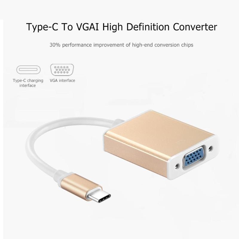 USB Type C to VGA Adapter 1080p Male to Female Converter Cable for Laptop Projector High Quality USB Type C to VGA Adapter New - ebowsos