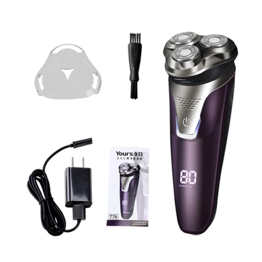 USB Washable Rechargeable Electric Shaver Razor with Floating Heads USB Quick Charging LED Display Shaving Machine for Men - ebowsos