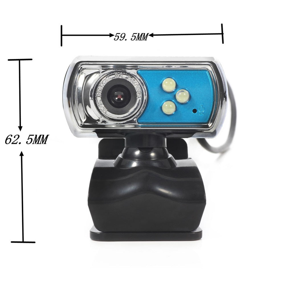 USB Webcam HD Web Camera 12M Chip and Lens Clarity 3 LED USB Webcam Camera with Mic & Night Vision for PC Laptop Blue - ebowsos