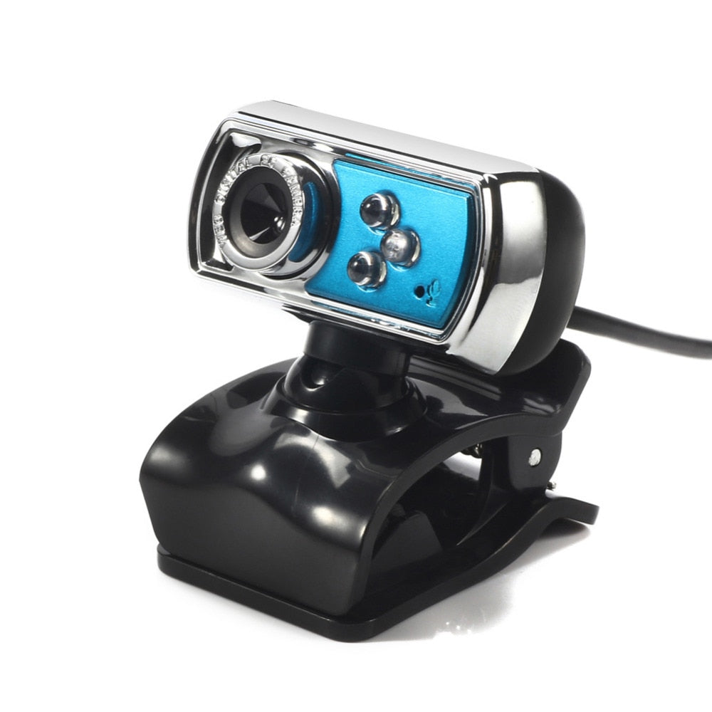 USB Webcam HD Web Camera 12M Chip and Lens Clarity 3 LED USB Webcam Camera with Mic & Night Vision for PC Laptop Blue - ebowsos