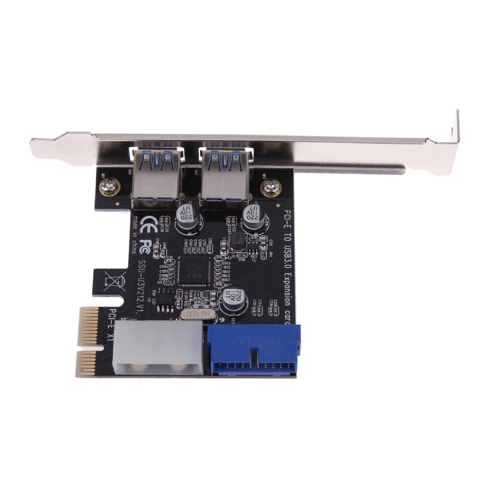 USB3.0 PCI-E Expansion Card Adapter External 2 Port USB3.0 Hub Internal 19pin Header PCIe Card 4pin IDE Power Connector - ebowsos