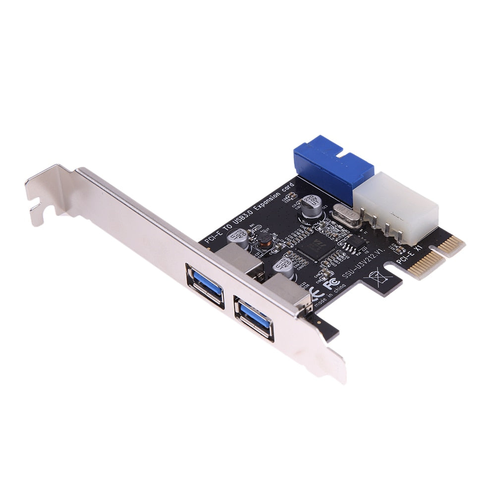 USB3.0 PCI-E Expansion Card Adapter External 2 Port USB3.0 Hub Internal 19pin Header PCIe Card 4pin IDE Power Connector - ebowsos