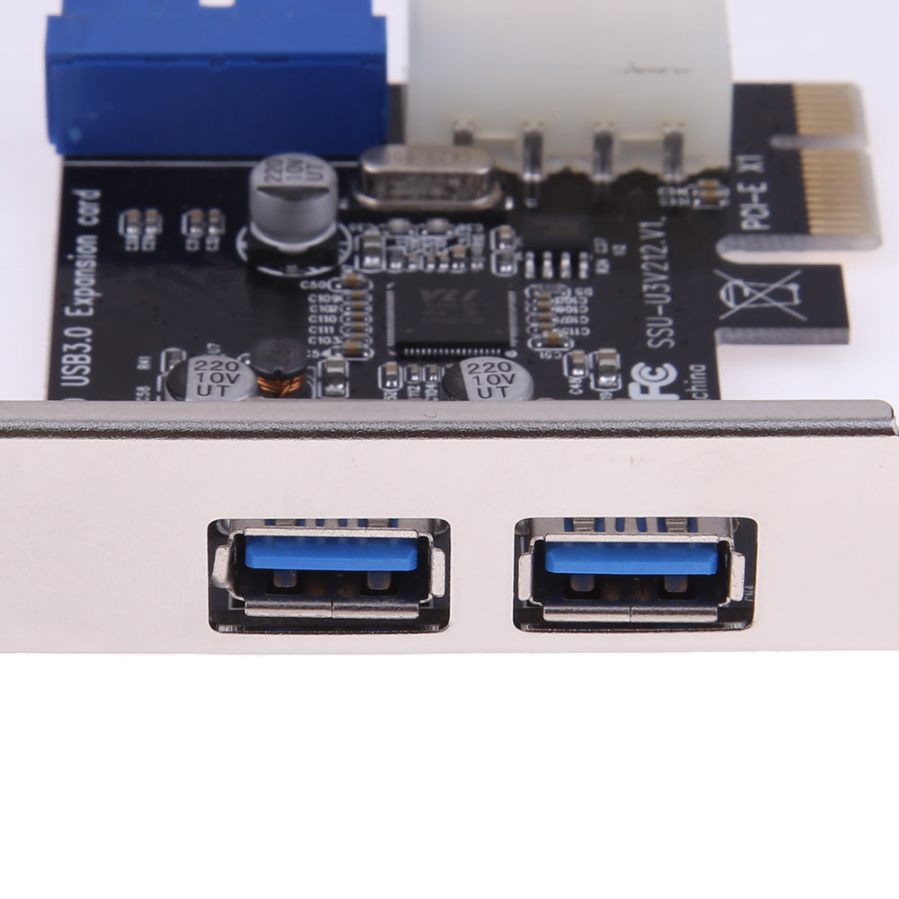 USB3.0 PCI-E Expansion Card Adapter External 2 Port USB3.0 Hub Internal 19pin Header PCIe Card 4pin IDE Power Connector - ebowsos