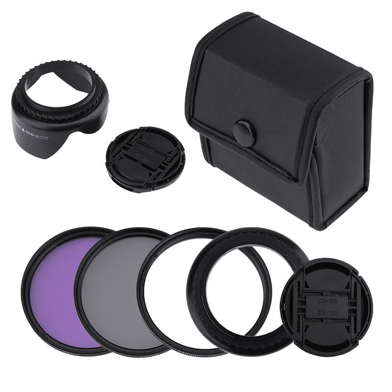 UV+CPL+FLD Neutral Density Camera Lens Filter Kit Polarizer Fluorescent Filter+Bag+Lens Hood Cap+Cleaning Cloth For DSLR Camera - ebowsos