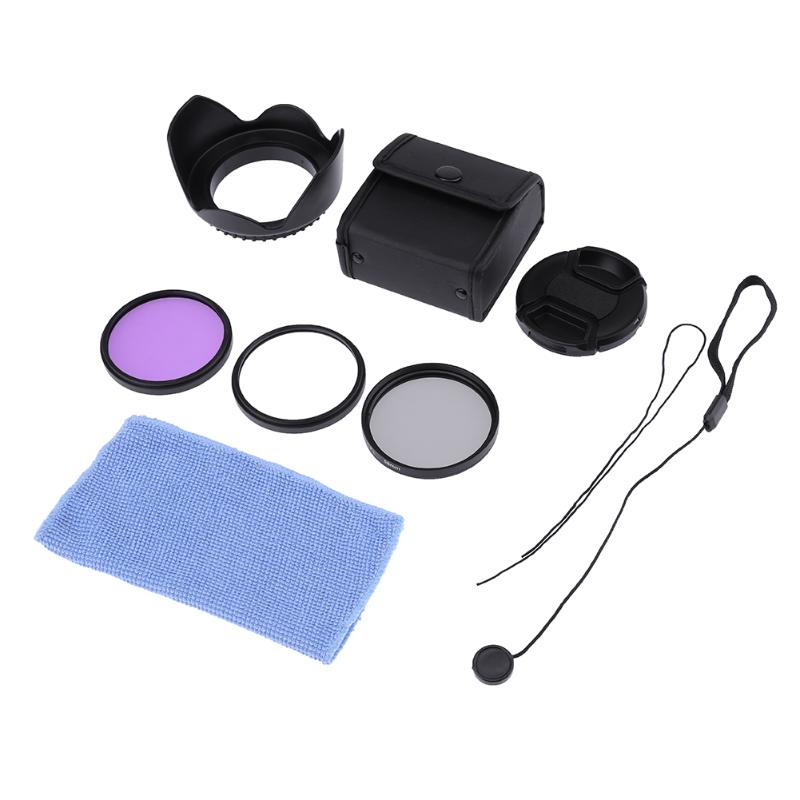 UV+CPL+FLD Neutral Density Camera Lens Filter Kit Polarizer Fluorescent Filter+Bag+Lens Hood Cap+Cleaning Cloth For DSLR Camera - ebowsos