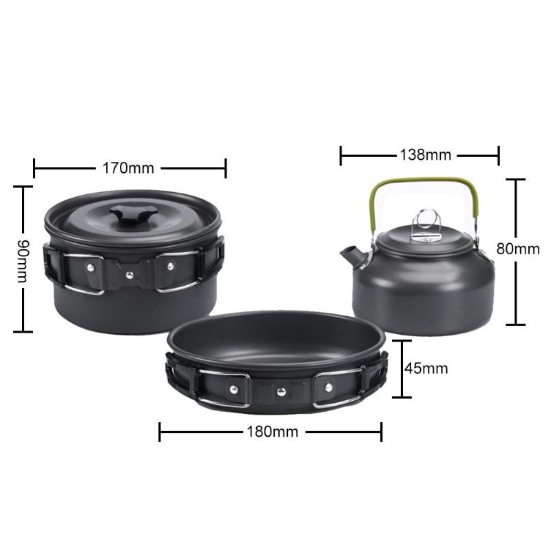 Ultra-Light Portable Outdoor Camping Cookware Water Kettle Pan Sets Picnic Camping Cookware Cooking Kits Utensils Hiking Picnic-ebowsos