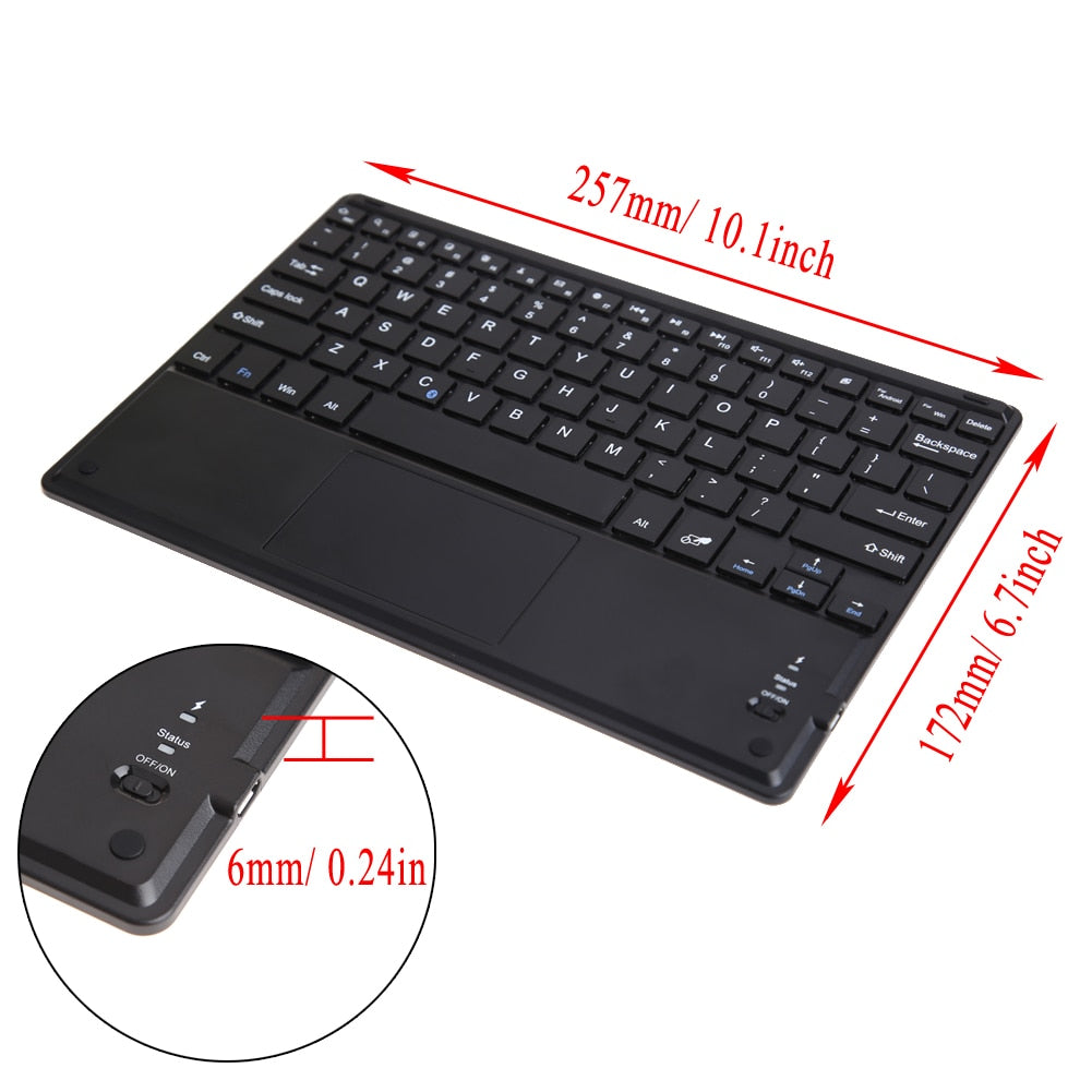 Ultra-Slim 10inch Wireless Bluetooth Keyboard with Built-in Multi-touch Touchpad and Rechargeable Battery for tablet PC - ebowsos