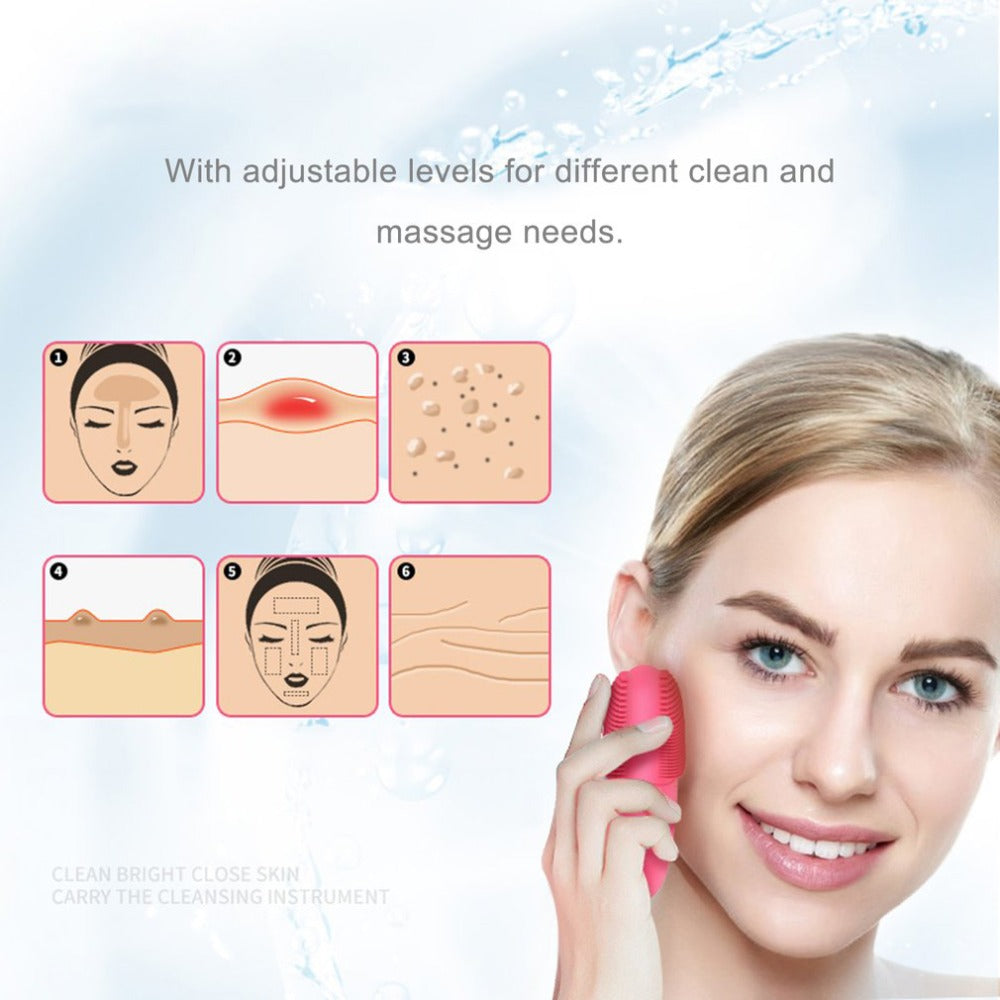 Ultrasonic Facial Brush Cleaner Silicone Cleansing Device USB Rechargeable Waterproof Face Massager Beauty Instrument face care - ebowsos