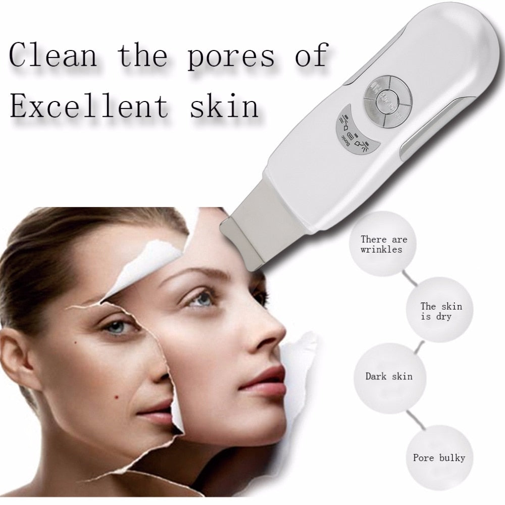 Ultrasonic Ion Skin Scrubber Rechargeable Deep Cleaning High Frequency Vibration Face Peeling Massager Spa face skin care tools - ebowsos