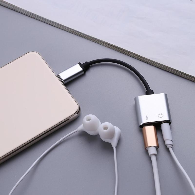 Universal 2 in 1 Type-C USB-C to 3.5mm Headphone Earphone Jack Audio Charging Cable Adapter Converter Wire High Quality Cables - ebowsos