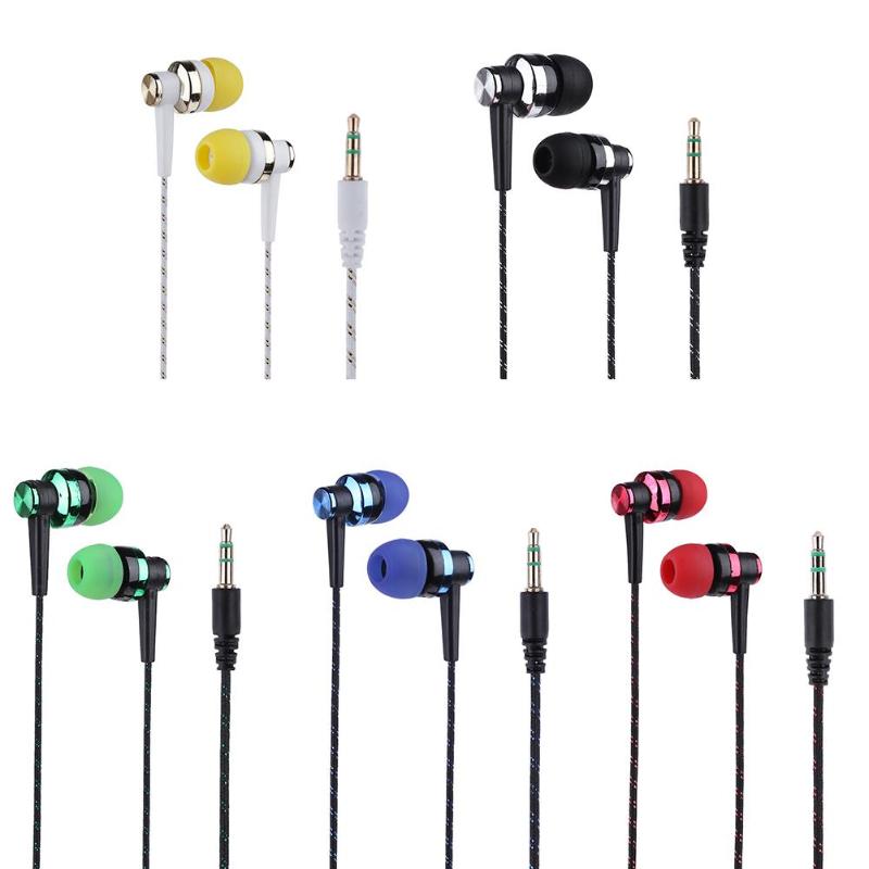 Universal 3.5mm Wired Earphone Braided In Ear Super Bass Earpiece Earphones Headset for MP3 MP4 Smartphone - ebowsos