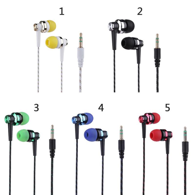 Universal 3.5mm Wired Earphone Braided In Ear Super Bass Earpiece Earphones Headset for MP3 MP4 Smartphone - ebowsos