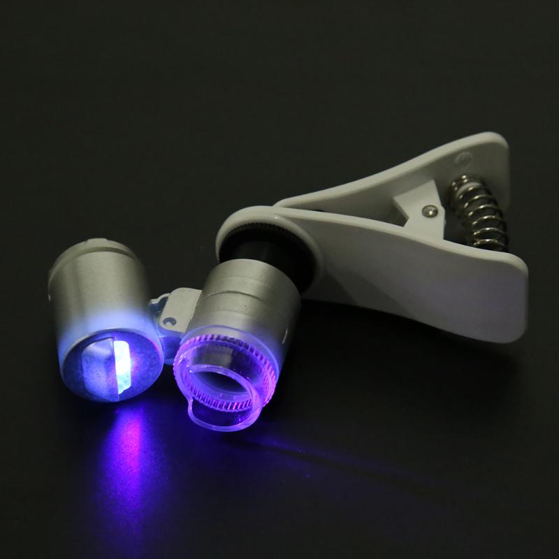 Universal 60X Zoom 2 LED 1UV Light Microscope Lenses Telescope Mobile Phone Micro Lens lente Clip For iPhone Samsung Smartphones - ebowsos