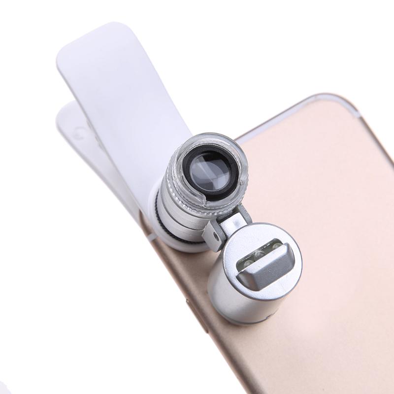 Universal 60X Zoom 2 LED 1UV Light Microscope Lenses Telescope Mobile Phone Micro Lens lente Clip For iPhone Samsung Smartphones - ebowsos