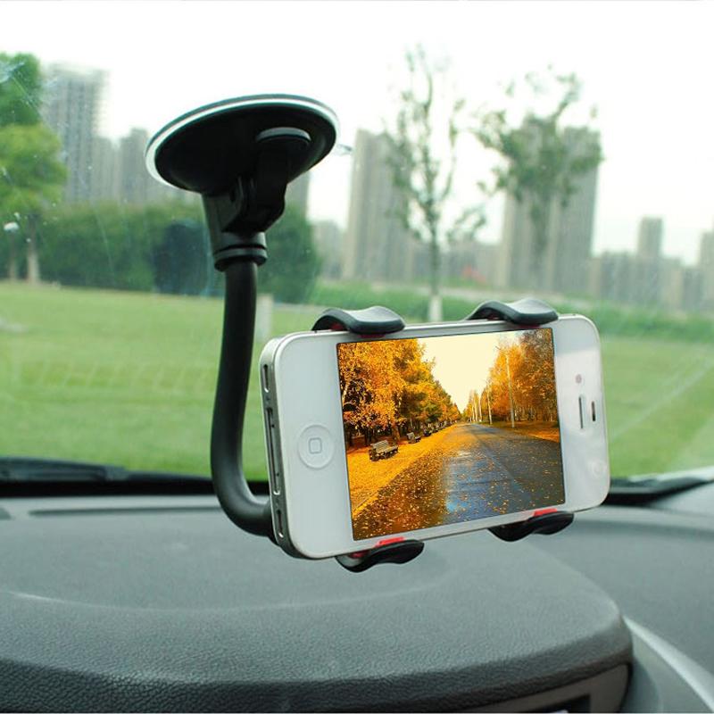 Universal Car Phone Holder Adjustable Long Arm 360 Rotation Windshield Car Mount Cradle Stand For iPhone Xiaomi Huawei - ebowsos