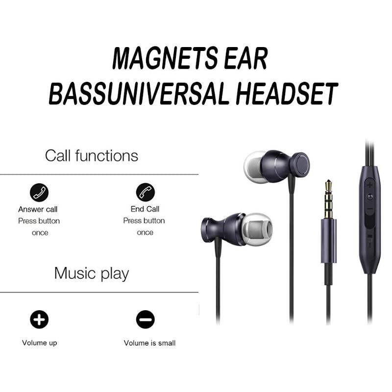 Universal Magnetic In-Ear Earphone Volume Control 3.5mm Stereo Earpiece Headset Headphone Heavy Bass Stereo Earphone Promotion - ebowsos