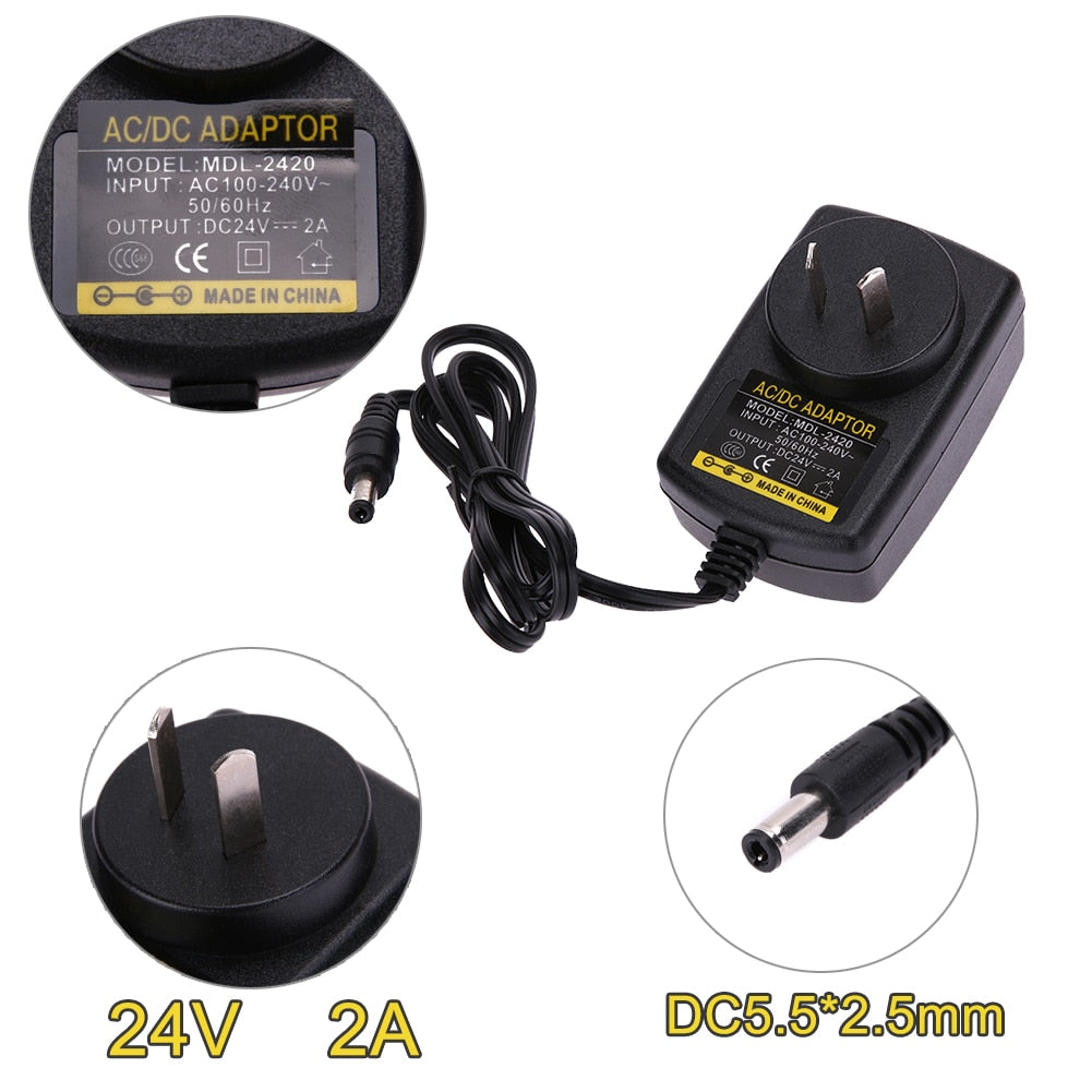 Universal Power Supply Adapter DC24V 2A Adapter AC 100V-240V to DC 24V Converter Power Supply Charger  AU/EU/UK/US Plugs - ebowsos
