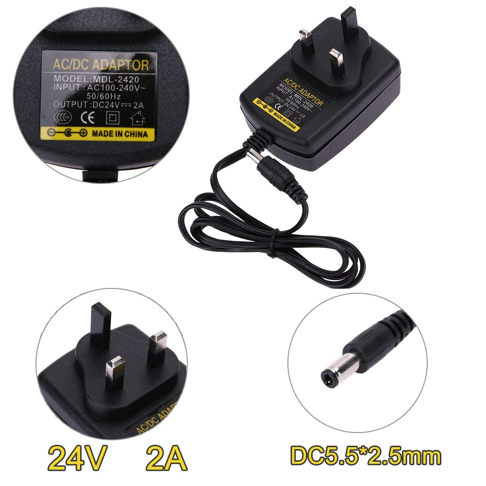 Universal Power Supply Adapter DC24V 2A Adapter AC 100V-240V to DC 24V Converter Power Supply Charger  AU/EU/UK/US Plugs - ebowsos