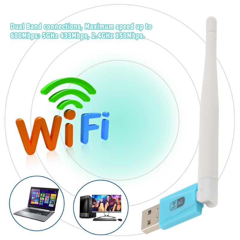 Dual Band 2.4G 5.8G AC 600Mbps USB WiFi Dongle Wireless Adapter 600Mbps Network Card for Computer PC Laptop Desktop - ebowsos