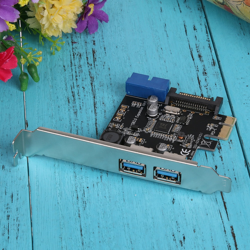 U3V14S PCIE Transfer 2Ports USB3.0 Expansion Card Desktop Front 19/20PIN Interface for Windows XP/7/8/8.1/10 - ebowsos