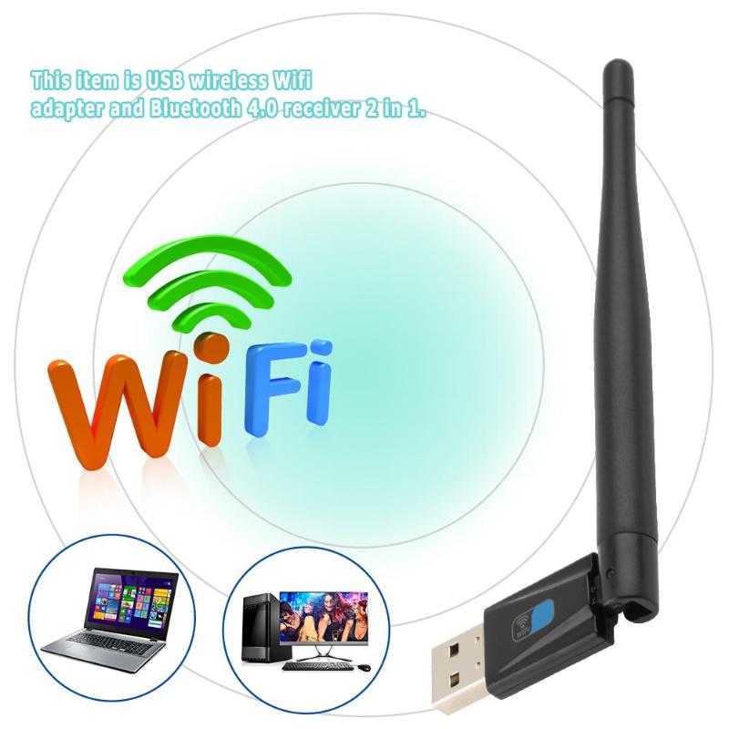USB Network Card Wireless Bluetooth 4.0 WIFI Receiver Transmitter w/Antenna Computer PC Laptop Desktop Accessories - ebowsos