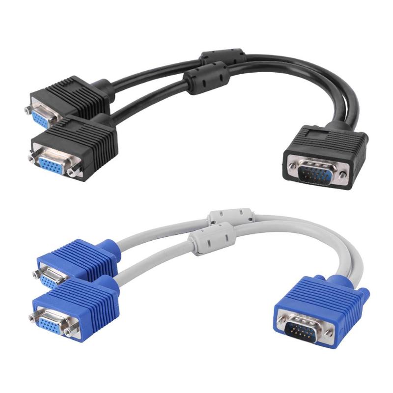 VGA Male to 2 Female Y Splitter Cable SVGA Monitor Adapter Extension Converter Video Cable Cord Wire High Quality Splitter Cable - ebowsos