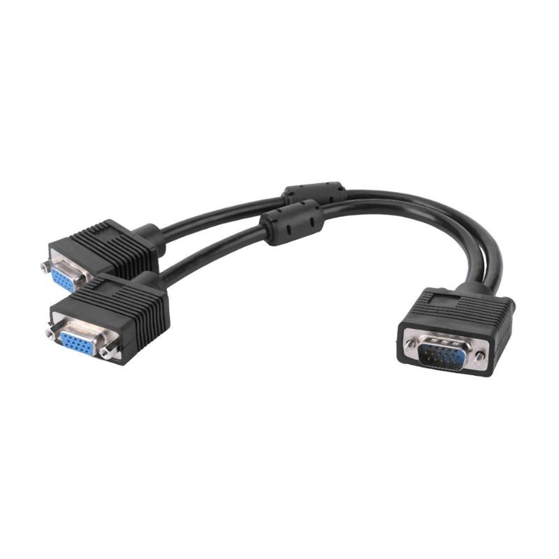 VGA Male to 2 Female Y Splitter Cable SVGA Monitor Adapter Extension Converter Video Cable Cord Wire High Quality Splitter Cable - ebowsos