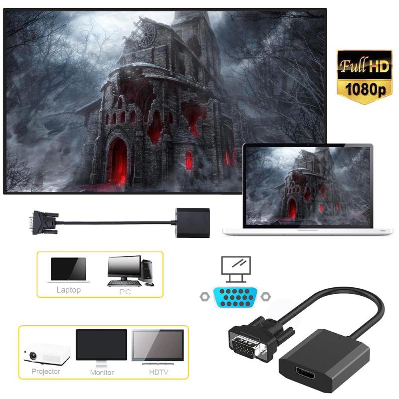 VGA Male to HDMI Female Adapter Cable 1080P Analog to Digital Video Audio Converter Cables Cord Wire Line 15cm - ebowsos