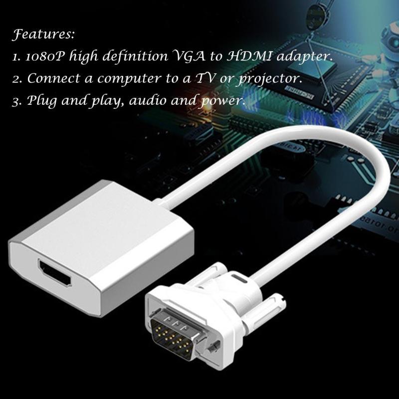 VGA Male to HDMI Female Adapter Cable 1080P Analog to Digital Video Audio Converter Cables Cord Wire Line 15cm - ebowsos