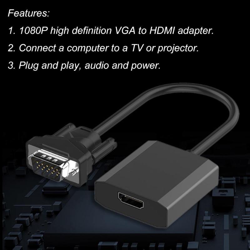 VGA Male to HDMI Female Adapter Cable 1080P Analog to Digital Video Audio Converter Cables Cord Wire Line 15cm - ebowsos