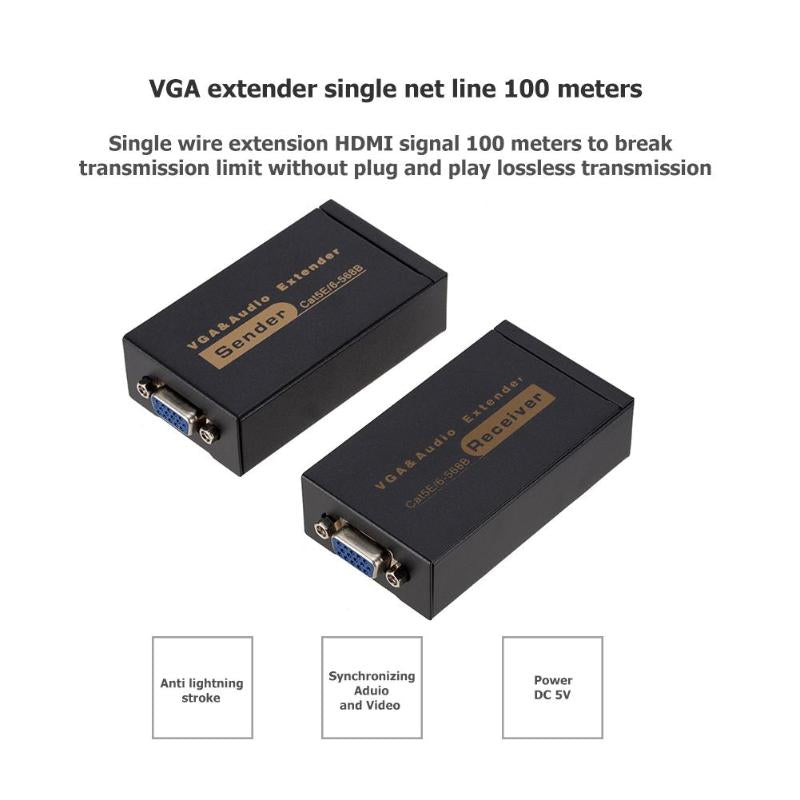 VGA Network Video Extender Booster Sender 1080P 100m RJ45 CAT6 Transmitter Receiver Adapter with Audio Signal for HDTV Hot Sale - ebowsos