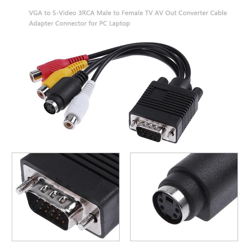 VGA to S Video 3 RCA Male to Female Converter Composite AV TV Out Adapter Cable for PC Laptop Tablet Notebook - ebowsos