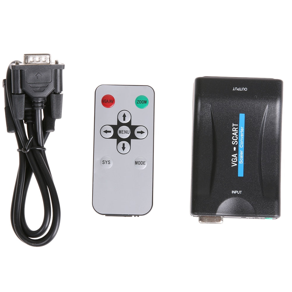 VGA to Scart Converter Video Audio Converter Support European TV sets with SCART input Interface with Remote Control - ebowsos