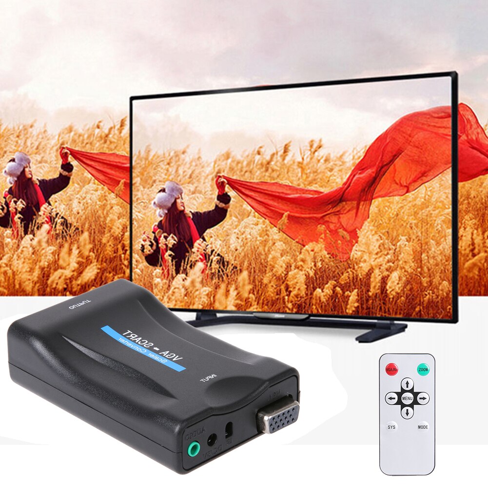 VGA to Scart Converter Video Audio Converter Support European TV sets with SCART input Interface with Remote Control - ebowsos