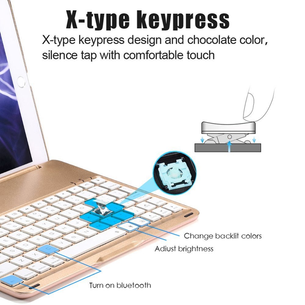 Mini Multifuction Keyboard 7 Colors Backlit Light Wireless Bluetooth Keyboard Case Cover for iPad Pro 10.5inch - ebowsos
