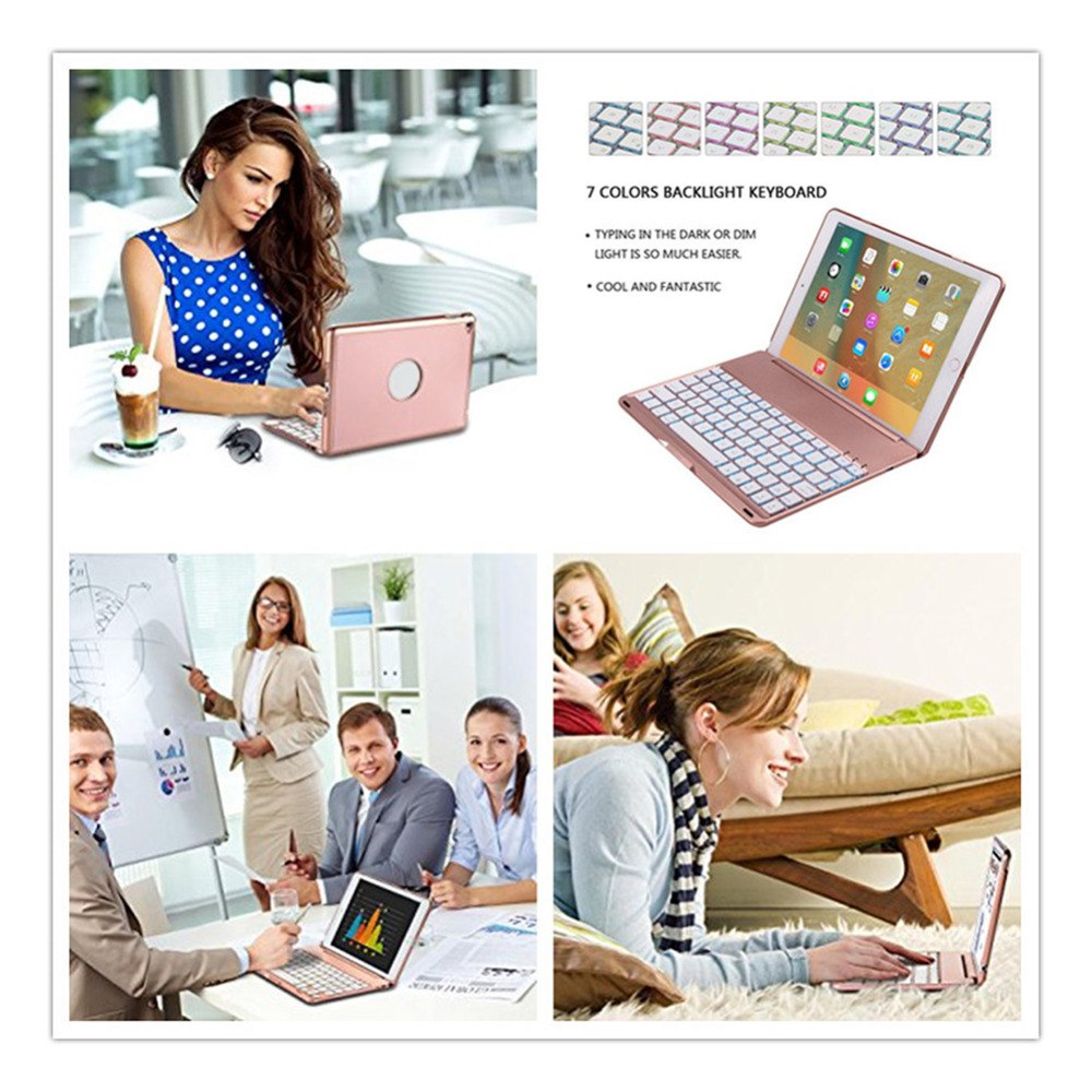 Mini Multifuction Keyboard 7 Colors Backlit Light Wireless Bluetooth Keyboard Case Cover for iPad Pro 10.5inch - ebowsos